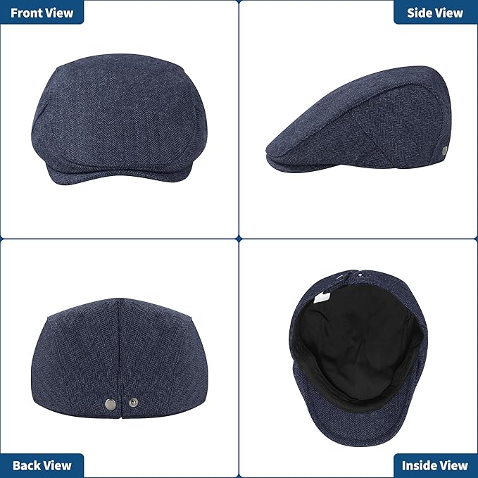 Men's Newsboy Cap Wool Blend Classic Herringbone Tweed Flat Caps Gatsby Cabbie Hats Ivy Irish Hat