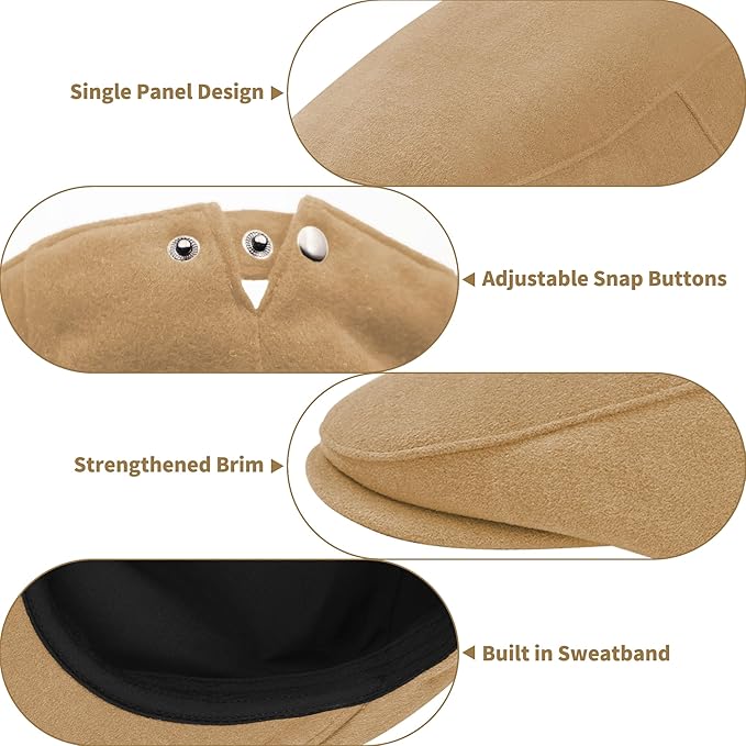 Men's Adjustable Newsboy Hat Classic Flat Gatsby Cabbie Ivy Cap for Golf Driving Winter