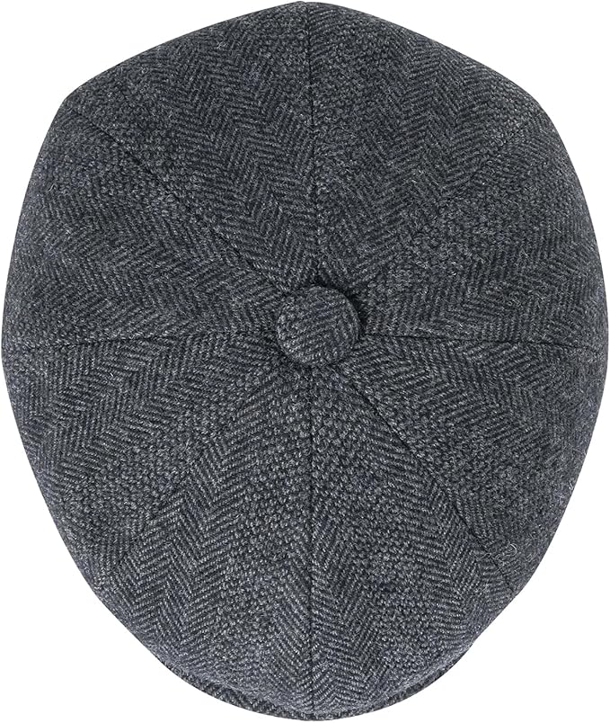 Men Wool Blend 8 Panel Newsboy Cap Tweed Cabbie Hat Snap Brim