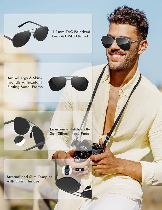 LUENX Aviator Sunglasses for Men Women Polarized - UV400 Protection, Stylish Shades, Driving, Outdoor Activities