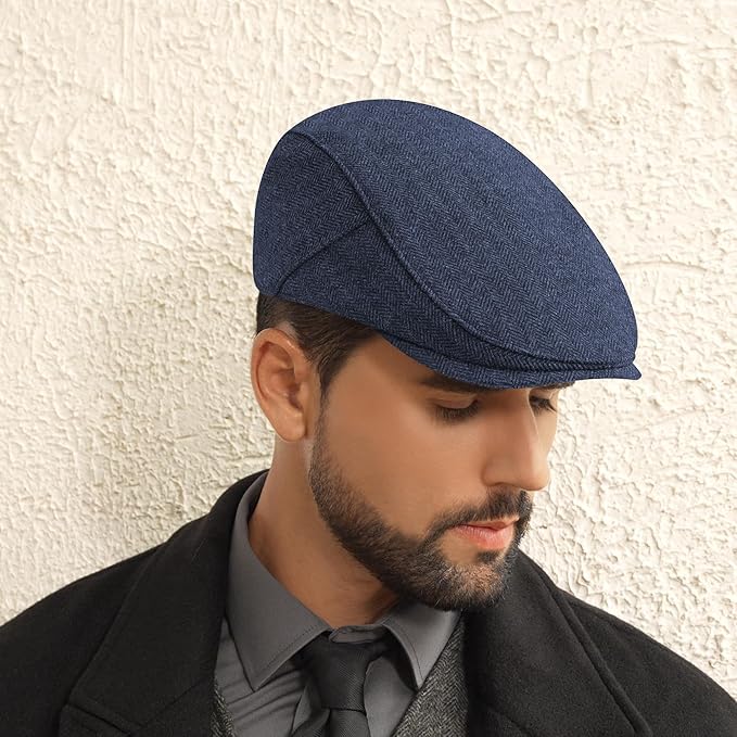 Men's Newsboy Cap Wool Blend Classic Herringbone Tweed Flat Caps Gatsby Cabbie Hats Ivy Irish Hat