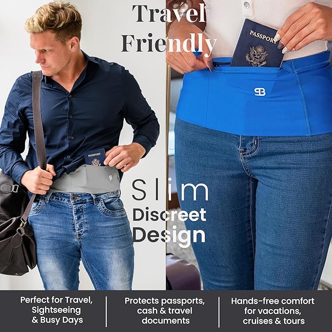 StashBandz Running Belt for Women & Men – No-Bounce Fanny Pack with 4 Secure Pockets & Zipper for Phone, Money & Essentials – Flip Belt Style Design for Running, Travel & Everyday Use