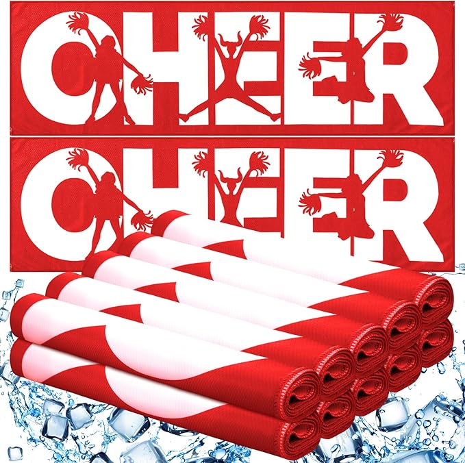 12 Pcs 12/24 Pcs Cheerleader Cooling Towel Cheer Gifts Bulk for Team Cheer Sports Gifts with Bags 40" x 12" Breathable Chilly Microfiber Cooling Towel for Yoga Sport Gym Party Favor (Red)