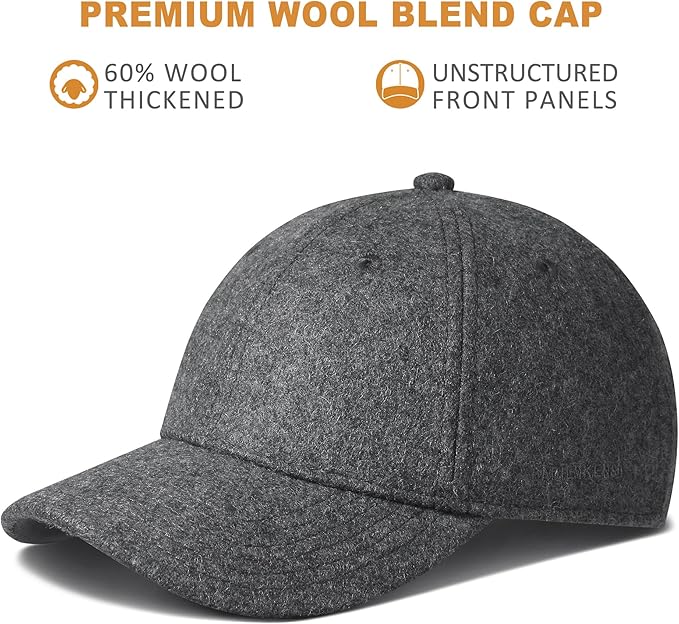 GADIEMKENSD Unstructured Wool Baseball Caps Winter Warm Hat Adjustable