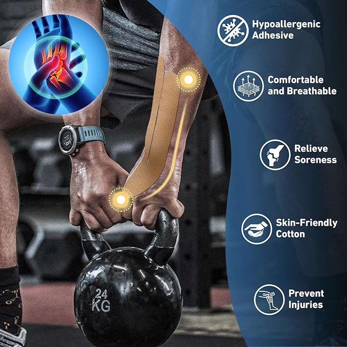 12 Count Kinesiology Tape for Thumb, Pre-Cut Waterproof KTquick Thumb Tape for Thumb Pain Relief Pre Cut, Original Cotton Athletic Tape, Durable Thumb Tape for Sports and Long-Lasting Support (Beige)