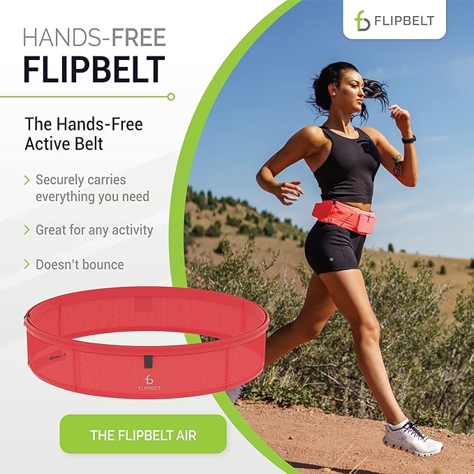 FlipBelt Lightweight Running Air Belt, Fitness and Running Fanny Pack for Women and Men, Non Chafing Waist Band Pack for Phone, Keys, Money, Moisture Wicking Storage Belt, USA Company Neon Punch