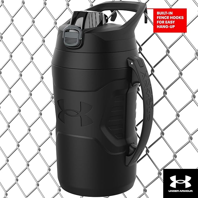 Under Armour Half Gallon Water Bottle Insulated, 64oz Insulated Water Bottle with Handle, Fence Hook, Leak Resistant, for Baseball, Football & More, Breeze Blue/Black