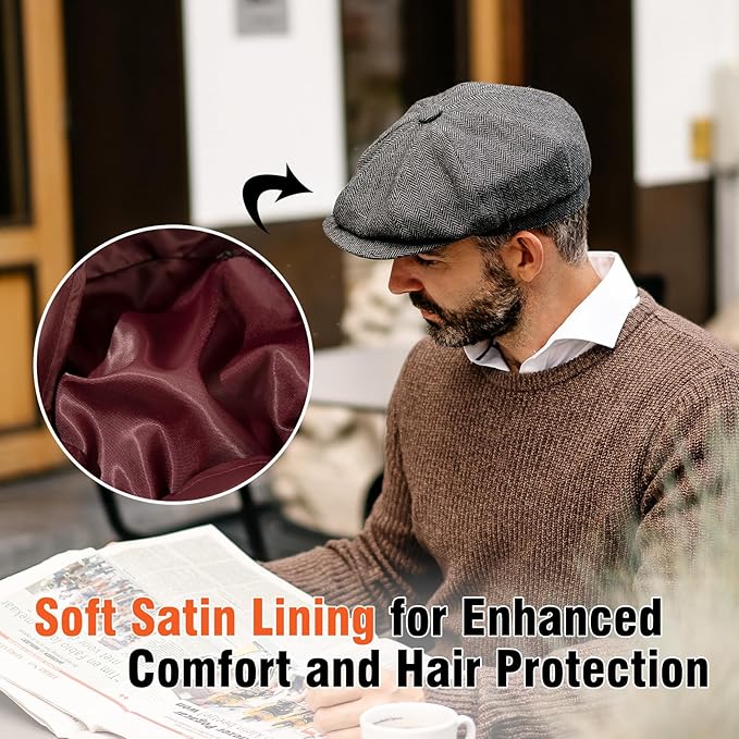 TOP-EX L/XL/XXL Wool Tweed Newsboy Cap for Men Paperboy Warm Winter Hat Vintage Flat Ivy Cabbie Gatsby Cap