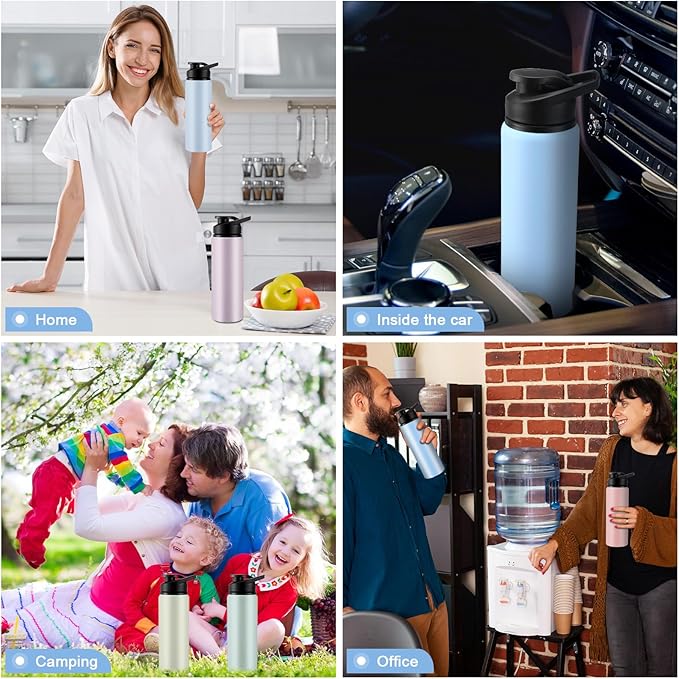 Domensi Aluminum Water Bottle Bulk Reusable Water Bottle, Lightweight Easy Carry Leakproof with Snap Lid Travel Bottles, for Gym Outdoor Sports Cycling Camping Fishing(25oz, 12 Pack)