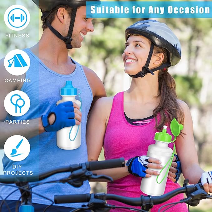 72 Pcs Reusable Water Bottles Bulk 20 oz Squeeze Plastic Sports Water Bottles with Nylon Strap Leak Proof Blank DIY Cups for Travel Hiking Cycling Sport Event Team Gifts