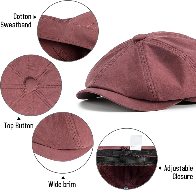 BOTVELA Men's Newsboy Gatsby Hat Cotton Vintage Flat Ivy Cabbie Cap