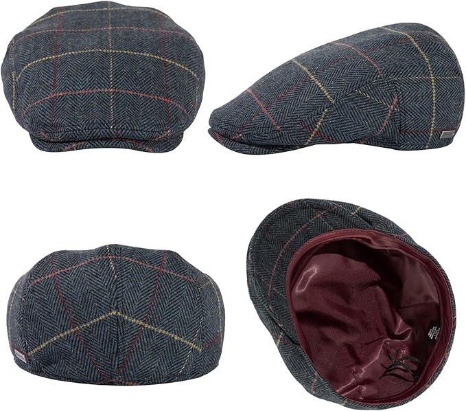 TOP-EX XL/XXL Wool Tweed Newsboy Flat Cap for Men Winter Fashion Ivy Cap Gatsby Golf Hat Satin Lined