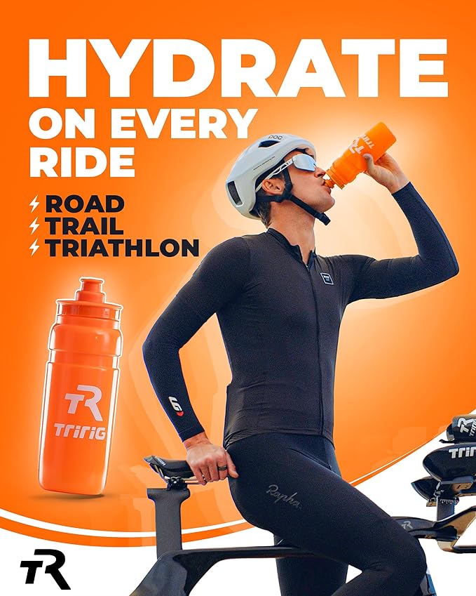 TRIRIG TR Cycling Water Bottles 32 Oz Orange Featuring a Watergate Lid for Easy, Leak Proof Access - Fits Standard Bike Cages for Triathlon Bikes, Gym & Outdoor Lightweight Sports Water Bottle