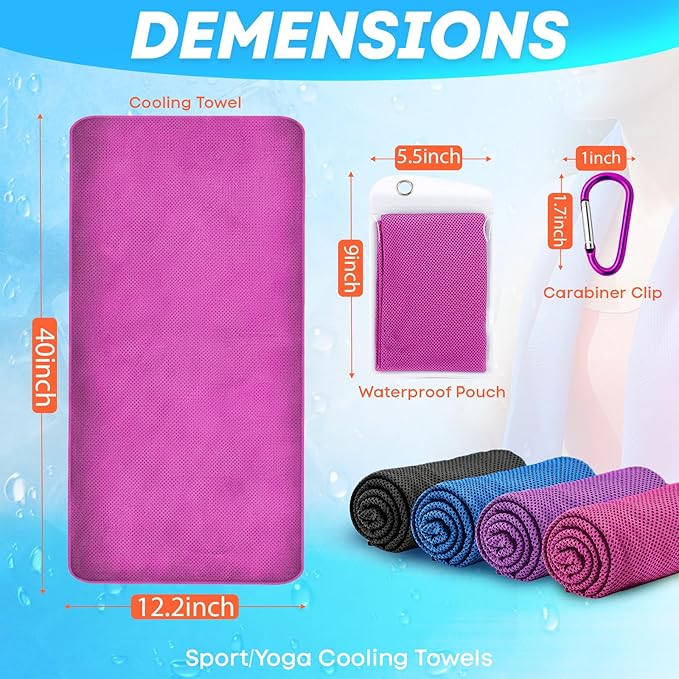 4 Pack Cooling Towels (40"x 12"), Soft Breathable Gym Towels, Outdoors Ice Towel for Neck and Face, Camp Essentials Microfiber Sweat Towels for Gym, Run, Yoga, Workout, Travel, Climb