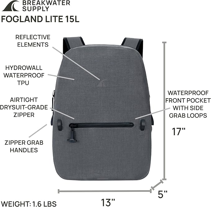 Breakwater Supply™ Waterproof IP68 Submersible Backpack with Airtight Zippers | Laptop Travel Outdoors | Fogland 25L 20L 15L | 100% Waterproof, Submersible, Airtight Zippers, Travel Outdoors