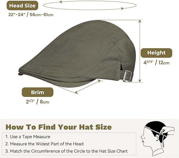 Men's Newsboy Caps 100% Cotton Newsies Flat Hats for Men Adjustable Irish Cabbie Gatsby Hats Ivy Cap for Driving Golf Hunting