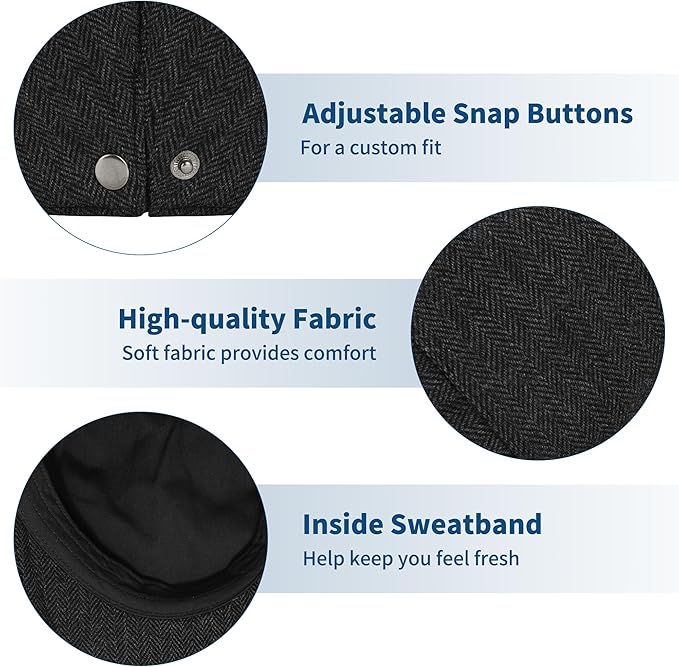 Men's Newsboy Cap Wool Blend Classic Herringbone Tweed Flat Caps Gatsby Cabbie Hats Ivy Irish Hat