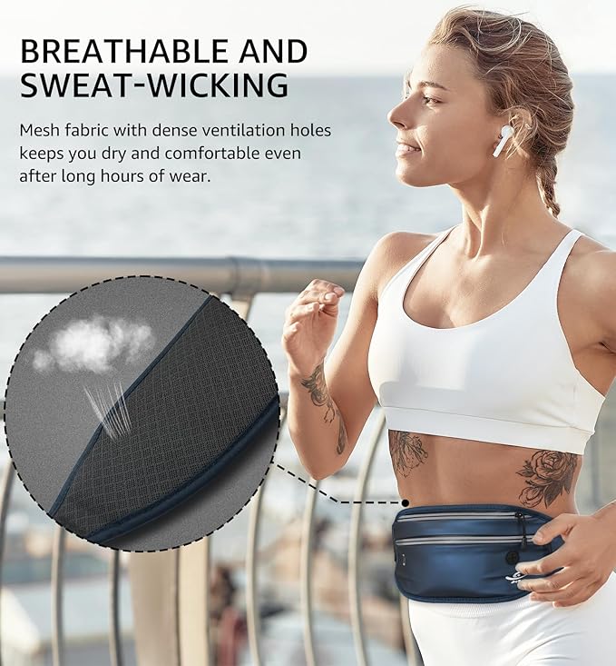 HiRui Slim Fanny Pack for Men Women, Adjustable Exercise Waist Pack Reflective Running Belt for Sports Workout Cycling Hiking, Casual Hands-Free Wallets Phone Bag Fits All Phones (Navy Blue)