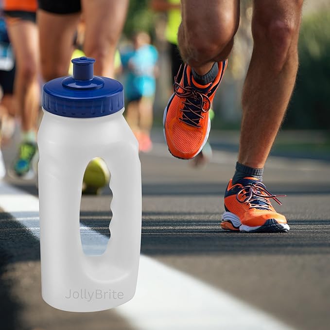 Handheld Running Water Bottle 17.6oz Leakproof Sports Push Pull Lid, Jogger Bottles for Runners, Lightweight Easy-Grip Water Bottle for Running and Fitness. 2 Pack Black and Navy Lids