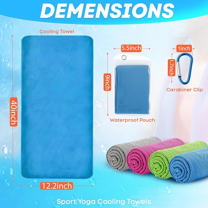 4 Pack Cooling Towels (40"x 12"), Soft Breathable Gym Towels, Outdoors Ice Towel for Neck and Face, Camp Essentials Microfiber Sweat Towels for Gym, Run, Yoga, Workout, Travel, Climb