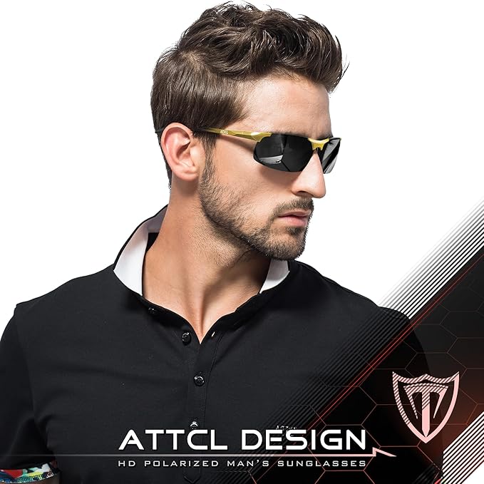 ATTCL Men's Fashion Driving Polarized Sunglasses for Men - Al-Mg metal Ultralight Frame