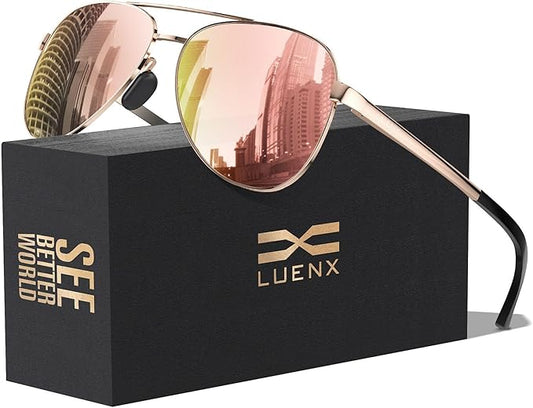 LUENX Aviator Sunglasses for Men Women Polarized - UV400 Protection, Stylish Shades, Driving, Outdoor Activities