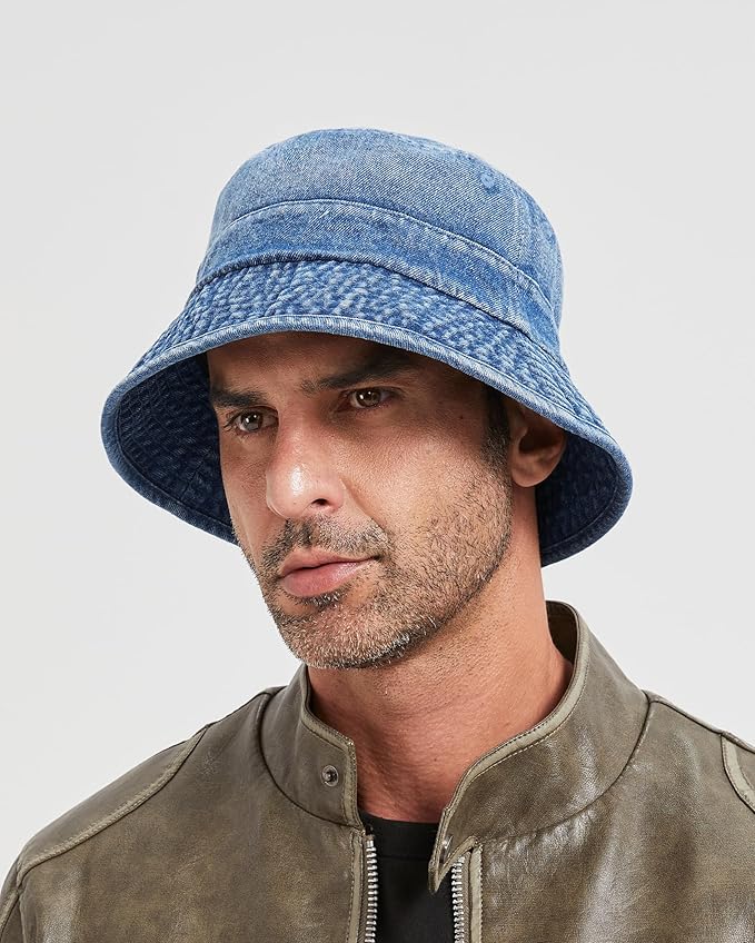 Zylioo XXL XL L M Denim Bucket Sun Hat,Oversized Jean Fisherman Hats,Adjustable Packable Summer Travel Hats