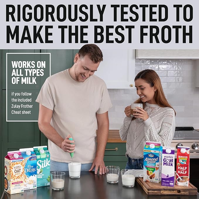 Zulay Kitchen Milk Frother Wand (2 Batteries Included) - Easy-Clean Drink Mixer - Electric Coffee Frother for Frappe, Matcha - Ocean Spray