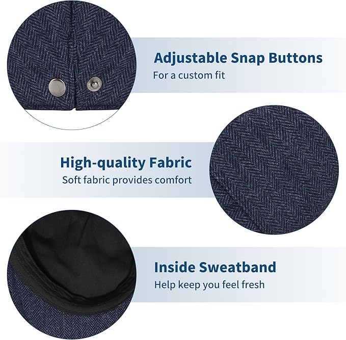 Men's Newsboy Cap Wool Blend Classic Herringbone Tweed Flat Caps Gatsby Cabbie Hats Ivy Irish Hat