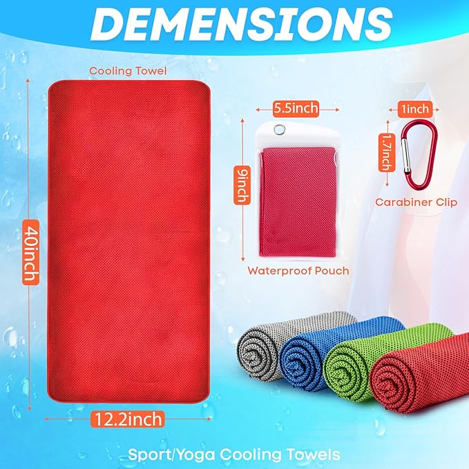 4 Pack Cooling Towels (40"x 12"), Soft Breathable Gym Towels, Outdoors Ice Towel for Neck and Face, Camp Essentials Microfiber Sweat Towels for Gym, Run, Yoga, Workout, Travel, Climb