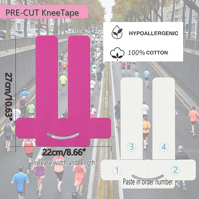 12 Count Precut Kinesiology Tape for Knees, Waterproof Knee Tape for Knee Pain Relief Pre Cut, Original Cotton Athletic Tape, Durable Knee Tape for Sports and Long-Lasting Support (Mix)