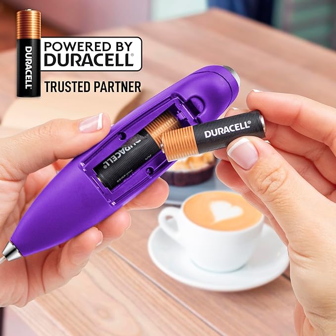 Zulay Powerful Milk Frother (4 Duracell Batteries Included) - Handheld Milk Frother Wand Drink Mixer for Coffee - Powerful Milk Foamer for Cappuccino, Frappe, Matcha & Coffee Creamer - Deep Purple