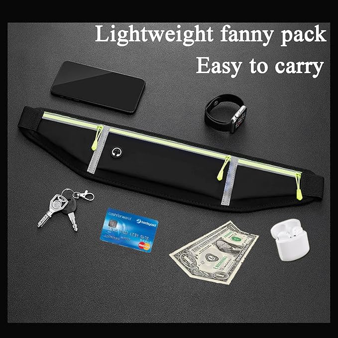 Waist pack sport running Belt Pack with adjustable Strap for running hiking travel outdoors sport (Black, 3 Pockets)