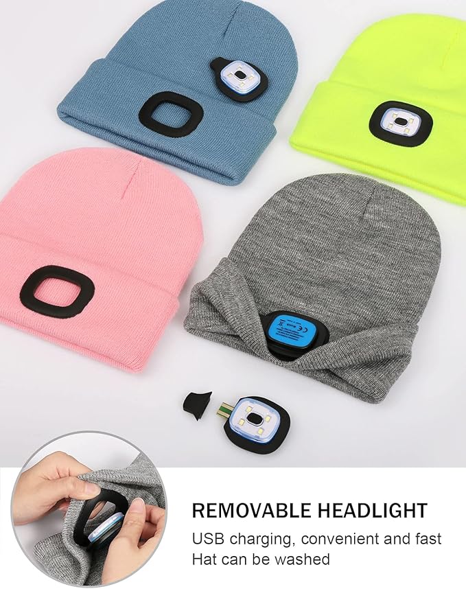 YunTuo LED Beanie with The Light, Unisex USB Rechargeable Headlamp Winter Knitted Cap Gifts for Men Dad Husband Him