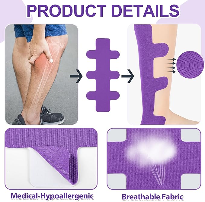 30 Pcs Achilles Tendonitis Kinesiology Tape Precut Achilles Tendon Ankle Tape Latex Free for Sprained Ankle Relief Muscle Support Foot Pain Athletic Sport(Purple)