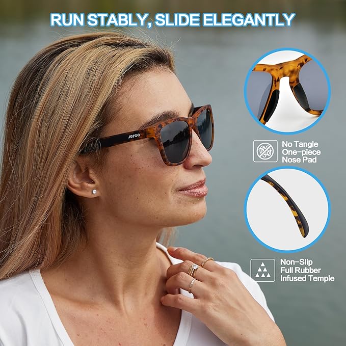 Jefoo Polarized Sports Sunglasses for Women Men Running Retro Trendy Sun Glasses UV400 Protection Tangle Free