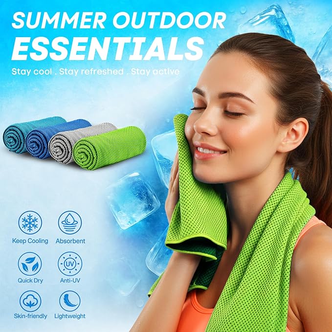 4 Pack Cooling Towels (40"x 12"), Soft Breathable Gym Towels, Outdoors Ice Towel for Neck and Face, Camp Essentials Microfiber Sweat Towels for Gym, Run, Yoga, Workout, Travel, Climb