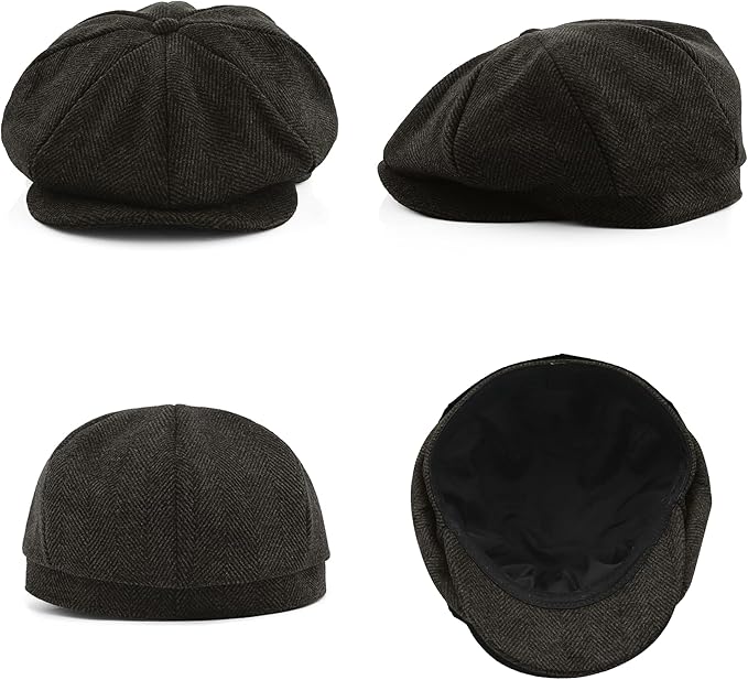 KUJUHA Wool Newsboy Cap for Men Flat Irish Cabbie Ivy Gatsby Newsboy Driving Hat Hunting Cap
