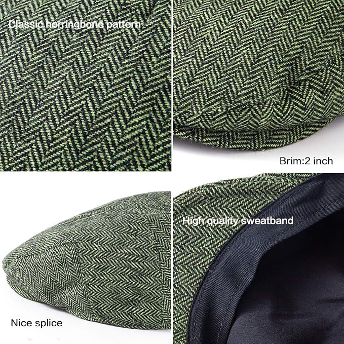 LADYBRO 2Pack Adjustable Newsboy Hats for Men Flat Cap Irish Cabbie Wool Blend Tweed