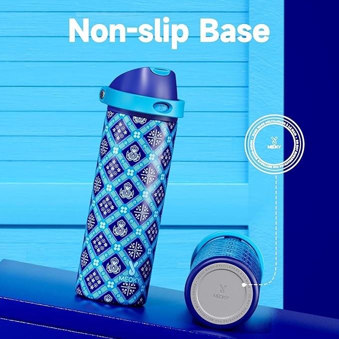 24 oz Insulated Water Bottle for Men: Meoky Stainless Steel Water Bottle with Holder and Shoulder Strap - Leak Proof, Cold for 24 Hours, Fits in Car Cup Holder, BPA-Free for Sports Travel, Blue Faith