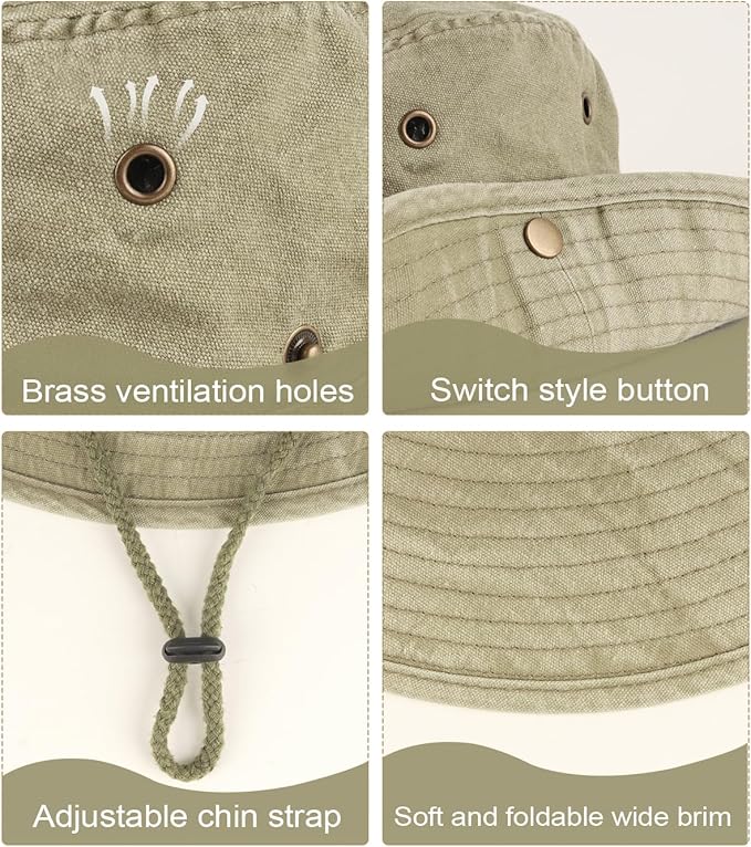 Zylioo XXL Boonie Sun Hats Washed,Oversized Wide Floppy Brim Hiking Hat for Big Heads,Large Cooling Hats with Chin Strap