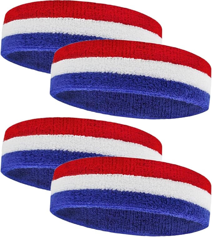 4 Pack Sweatbands Sports Headband for Men and Women, Moisture Wicking Athletic Workout Headband for Running, Tennis, Basketball, Yoga, Gym Stretchy Unisex Sweatband