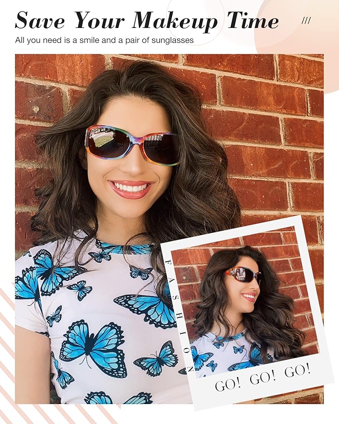 IGnaef Polarized Sunglasses for Women, Trendy Wrap Around Jackie-O Style with Butterfly Decoration IF022