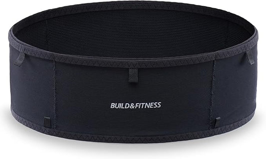 Build & Fitness LiteBelt Running Belt – 4 Quick Top-Access Pockets –Flip Waist Pack, Running Phone Holder – Fits All Size Phones, Keys, Cards, Earpods, GUs – for Men and Women (Black, XS)