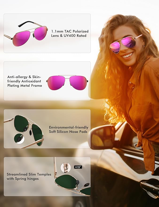 LUENX Aviator Sunglasses for Men Women Polarized - UV400 Protection, Stylish Shades, Driving, Outdoor Activities