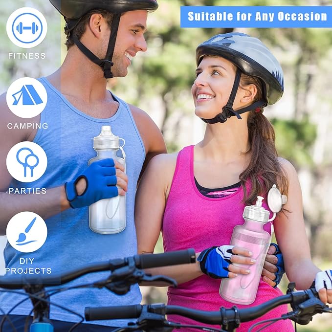 72 Pcs Reusable Water Bottles Bulk 20 oz Squeeze Plastic Sports Water Bottles with Nylon Strap Leak Proof Blank DIY Cups for Travel Hiking Cycling Sport Event Team Gifts