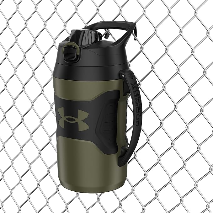 Under Armour Half Gallon Water Bottle Insulated, 64oz Insulated Water Bottle with Handle, Fence Hook, Leak Resistant, for Baseball, Football & More, Marine OD Green