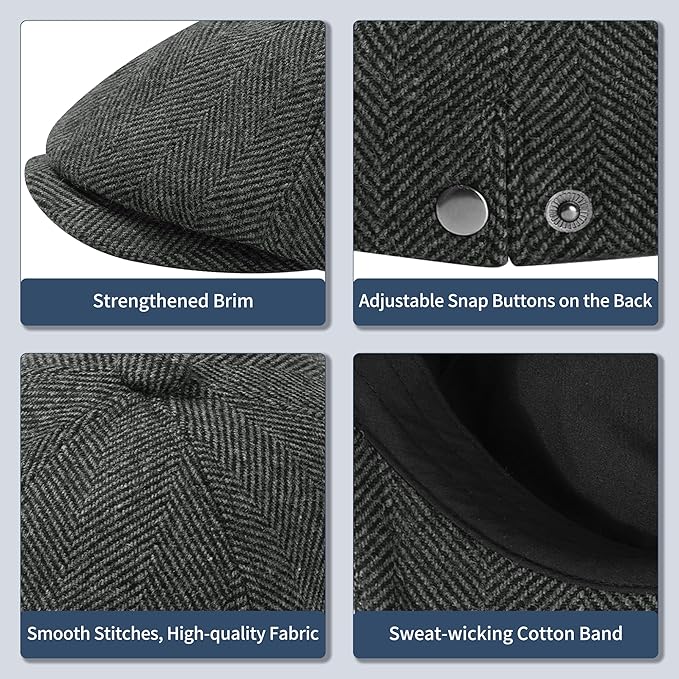 KUJUHA Wool Men's Newsboy Caps Flat Irish Cabbie Ivy Gatsby Newsboy Driving Hat Hunting Cap Winter Hat