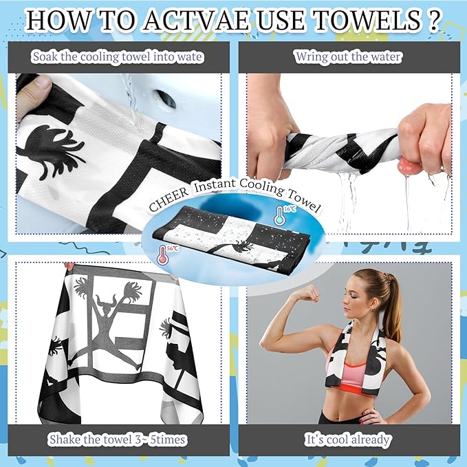 24 Pcs 12/24 Pcs Cheerleader Cooling Towel Cheer Gifts Bulk for Team Cheer Sports Gifts with Bags 40" x 12" Breathable Chilly Microfiber Cooling Towel for Yoga Sport Gym Party Favor (Black)