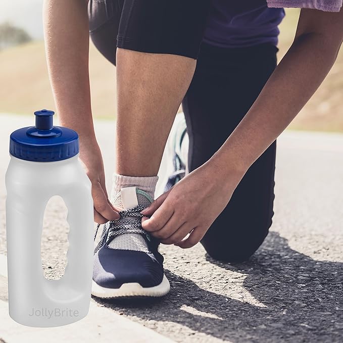 Handheld Running Water Bottle 17.6oz Leakproof Sports Push Pull Lid, Jogger Bottles for Runners, Lightweight Easy-Grip Water Bottle for Running and Fitness. 2 Pack Black and Navy Lids